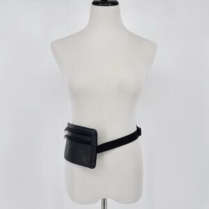 ili New York Toronto Leather Belt Bag Fanny Pack Waist Pouch Zip Black Travel